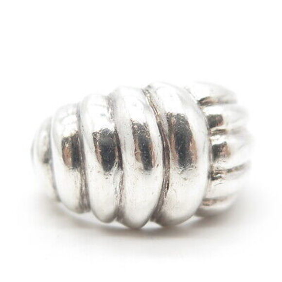 925 Sterling Silver Vintage Puffy Ribbed Cocktail Ring Size 7 - Picture 3 of 9